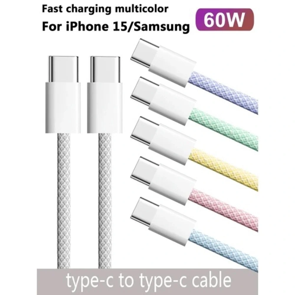 Multicolor Type-C to Type-C Cable for iPhone 15/Samsung - 60W Fast Charging